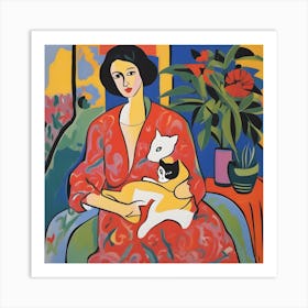 Woman With A Cat Matisse Style 2 Art Print
