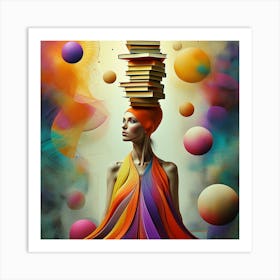 Graceful Woman with Books in Artistic Harmony Art Print