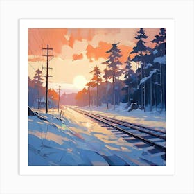 Train Tracks In Winter Art Print