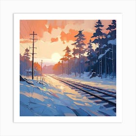 Train Tracks In Winter Poster