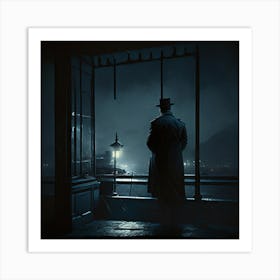 Man Looking Out A Window At Night 1 Art Print