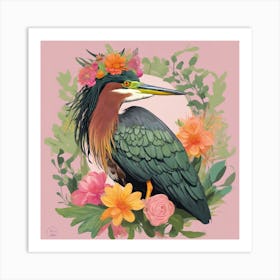 Heron With Flowers 5 Art Print