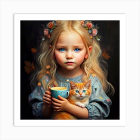 Little Girl With Cat Art Print