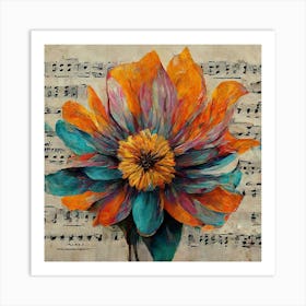 Flower On Music Sheet Art Print