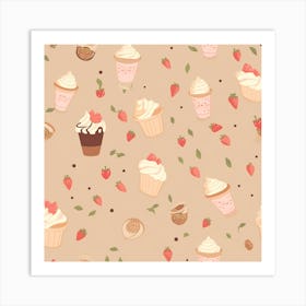Cupcakes Seamless Pattern Art Print