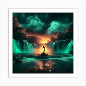 Mermaid In The Waterfall Art Print