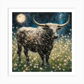 Bull In The Moonlight 12 Art Print