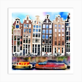 Canals Amsterdam Houses Watercolor Art Print 1 Art Print