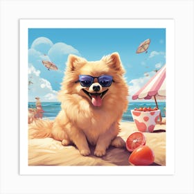 Pomeranian Dog On The Beach 1 Art Print