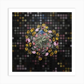 Vintage Iris Scorpiodes Flower Wreath on Dot Bokeh Pattern n.0567 Art Print