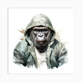 Watercolour Cartoon Gorilla In A Hoodie 3 Art Print