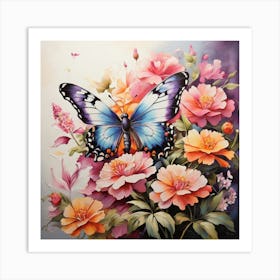 Butterfly And Flowers Art Print