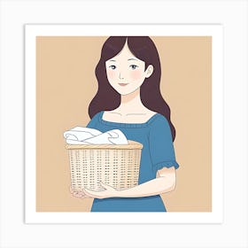 Woman Holding A Laundry Basket 1 Art Print