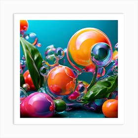 3d Bubbles Colors Dimensional Objects Illustrations Shapes Plants Vibrant Textured Spheric (14) 4 Art Print