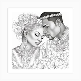 Afro-American Wedding Coloring Page Art Print