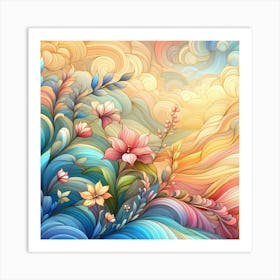 Abstract With Flowers And Clouds Art Print