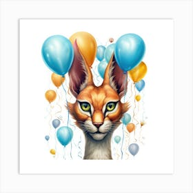 Saber Cat With Balloons Art Print