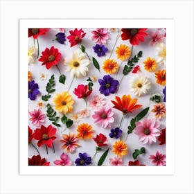 Flowers On A White Background Art Print