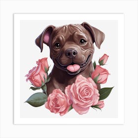 Dog With Roses 15 Art Print