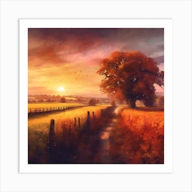 Autumn across the Grassland at Sundown Art Print
