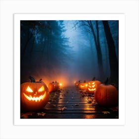 Fog Holiday Greeting Scarey Evil Dark Ominous Leaf Stripes Haunting Wood Carving Flames (20) Art Print