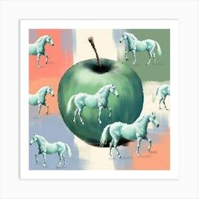 Green Apple With Horses Poster