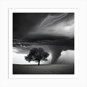 Lightning Storm Over A Tree Art Print