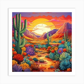 Neon Desert Landscape Square Print 3 Art Print