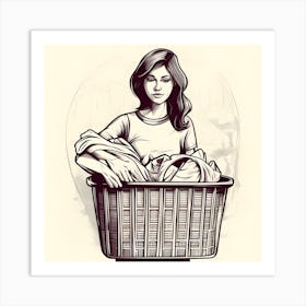 Woman In A Laundry Basket Art Print