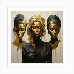 Three Women In Gold Art Print