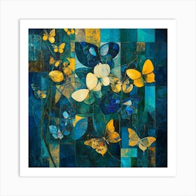 Butterflies In Blue And Yellow Art Print