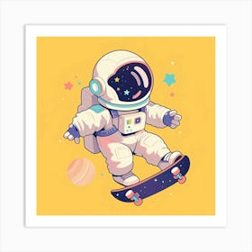 Astronaut Skateboarding 1 Art Print