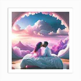 Couple Kissing In The Clouds Art Print