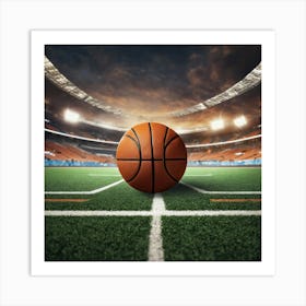 Basketball Court At Night Art Print