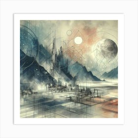 Futuristic Cityscape Abstract Painting Art Print