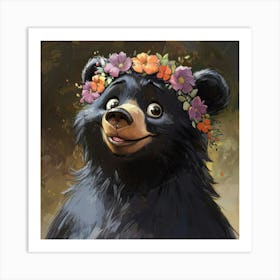 Black Bear With Flower Crown 2 Affiche