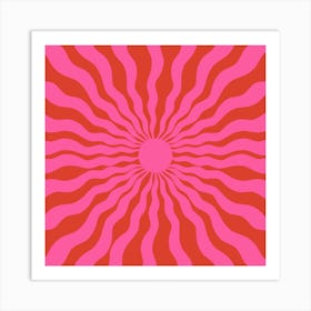 Sun Rays Pink Red Square Art Print