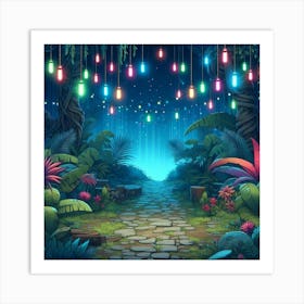 Forest Path With Lanterns Art Print