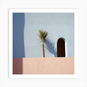 Palm Against Pastel Blue Wall Summer Photography Art Print