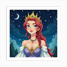 Regal Empress With Watercolor Starry Night Sky 1 Art Print