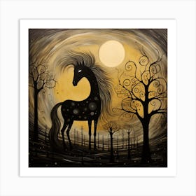 Black Horse In The Forest Art Print