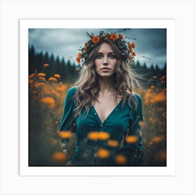 Portrait Of A Girl In A Field Of Flowers 1 Art Print