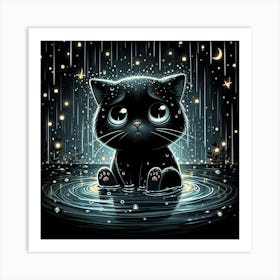 Black Cat In The Rain 1 Art Print