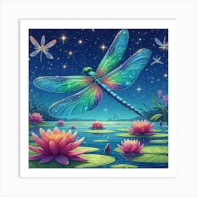 Dragonflies under the stars  Art Print