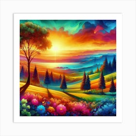 Sunset Landscape Painting Art Print