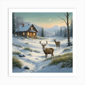 Deer In The Snow 30 Art Print