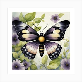 Butterfly With Purple Flowers 1 Art Print