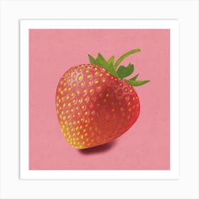 Berry Sweet - Modern Minimalist Strawberry On Pink Art Print