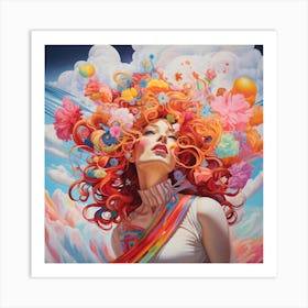 Girl With Colorful Hair Art Print