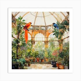 Parrots In An Orangery Art Print